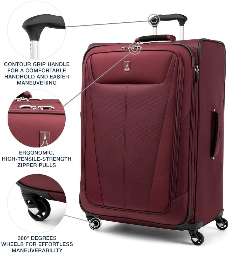 Travelpro Maxlite 5 Softside Expandable Checked Luggage with 4 Spinner Wheels, Lightweight Suitcase, Men and Women, Burgundy, Checked Large 29-Inch