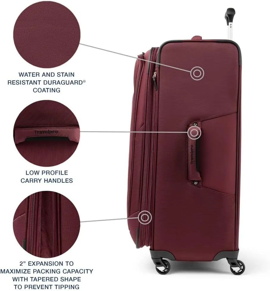 Travelpro Maxlite 5 Softside Expandable Checked Luggage with 4 Spinner Wheels, Lightweight Suitcase, Men and Women, Burgundy, Checked Large 29-Inch