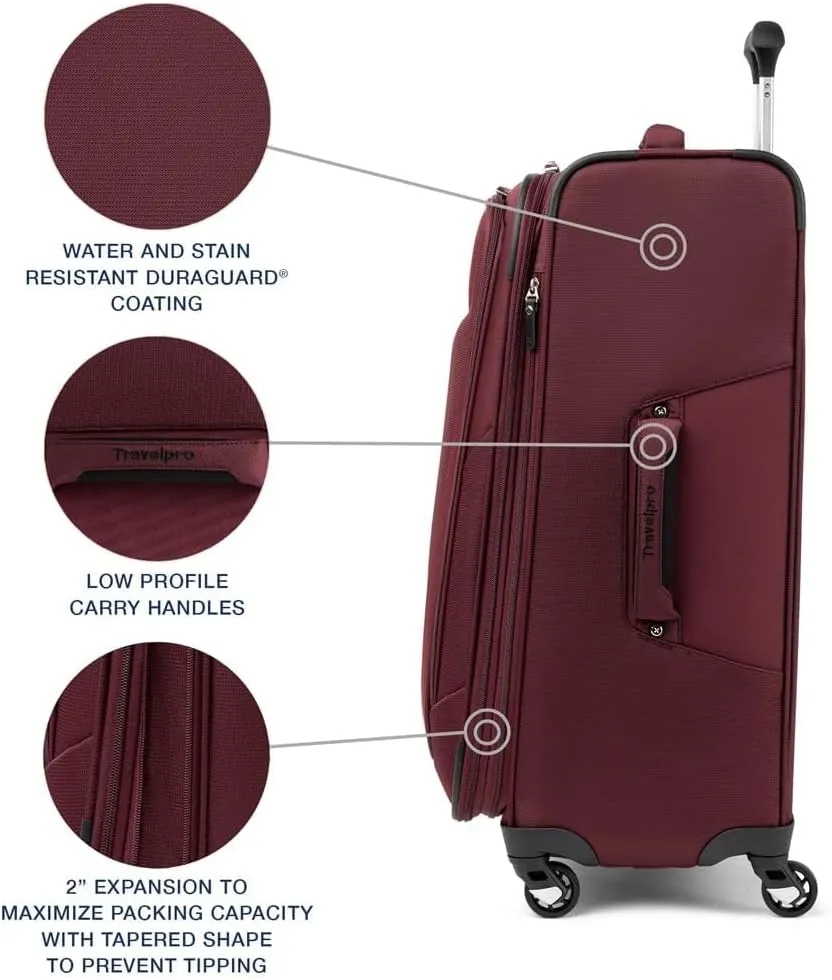 Travelpro Maxlite 5 Softside Expandable Checked Luggage with 4 Spinner Wheels, Lightweight Suitcase, Men and Women, Burgundy, Checked Medium 25-Inch
