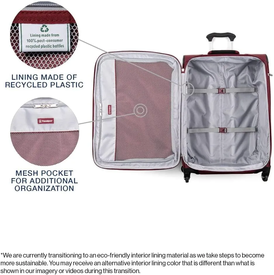 Travelpro Maxlite 5 Softside Expandable Checked Luggage with 4 Spinner Wheels, Lightweight Suitcase, Men and Women, Burgundy, Checked Medium 25-Inch