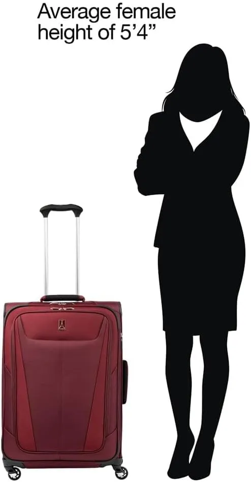 Travelpro Maxlite 5 Softside Expandable Checked Luggage with 4 Spinner Wheels, Lightweight Suitcase, Men and Women, Burgundy, Checked Medium 25-Inch