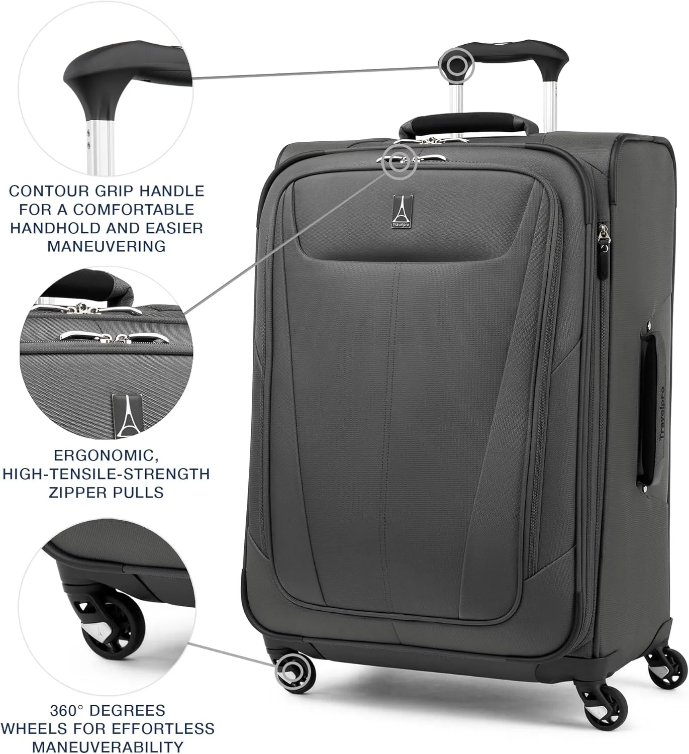 Travelpro Maxlite 5 Softside Expandable Checked Luggage with 4 Spinner Wheels, Lightweight Suitcase, Men and Women, Shadow Grey, Checked Medium 25-Inch