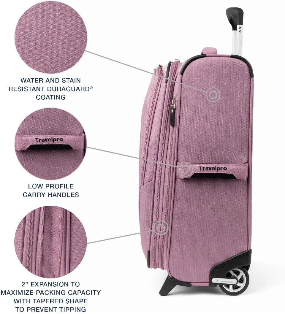 Travelpro Maxlite 5 Softside Expandable Upright 2 Wheel Carry on Luggage, Lightweight Suitcase, Men and Women, Orchid Pink Purple, Carry On 22-Inch