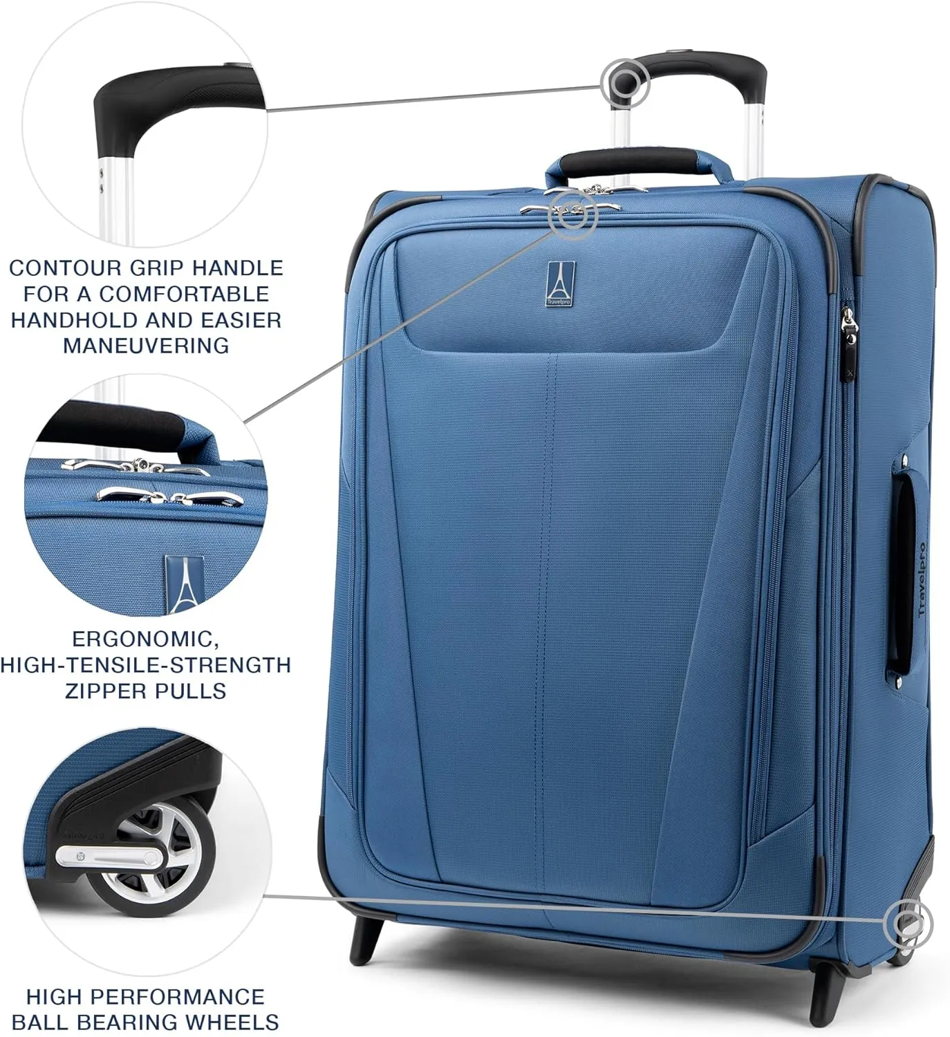 Travelpro Maxlite 5 Softside Expandable Upright 2 Wheel Checked Luggage, Lightweight Suitcase, Men and Women, Ensign Blue, Checked Medium 26-Inch