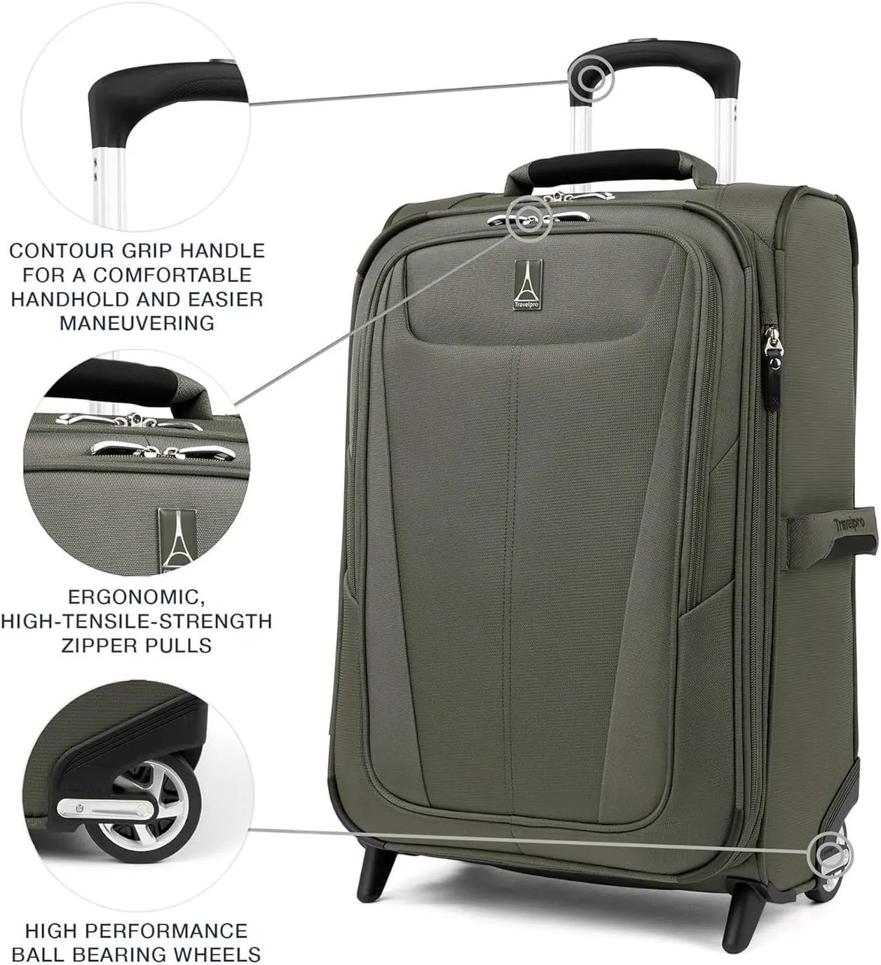 Travelpro Maxlite 5 Softside Expandable Upright 2 Wheel Checked Luggage, Lightweight Suitcase, Men and Women, Slate Green, Checked Medium 26-Inch