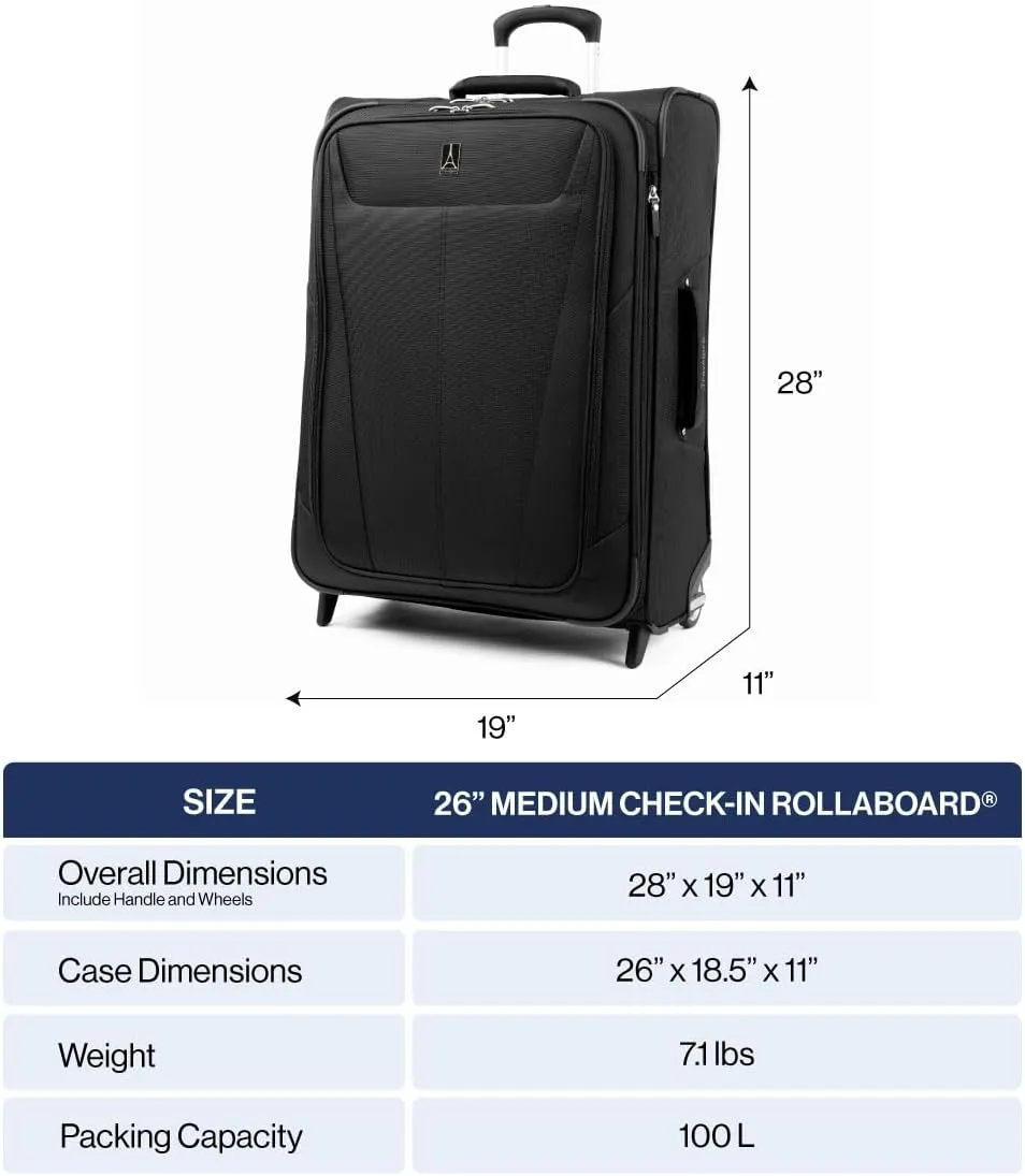 Travelpro Maxlite 5 Softside Expandable Upright 2 Wheel Checked Luggage, Lightweight Suitcase, Men and Women, Slate Green, Checked Medium 26-Inch