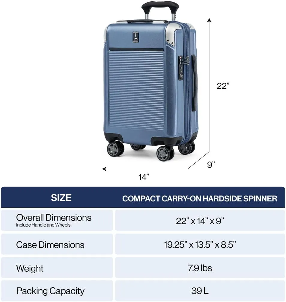 Travelpro Platinum Elite Hardside Expandable Carry on Luggage, 8 Wheel Spinner, TSA Lock, Hard Shell Polycarbonate Suitcase, Vintage Grey, Carry on 21-Inch