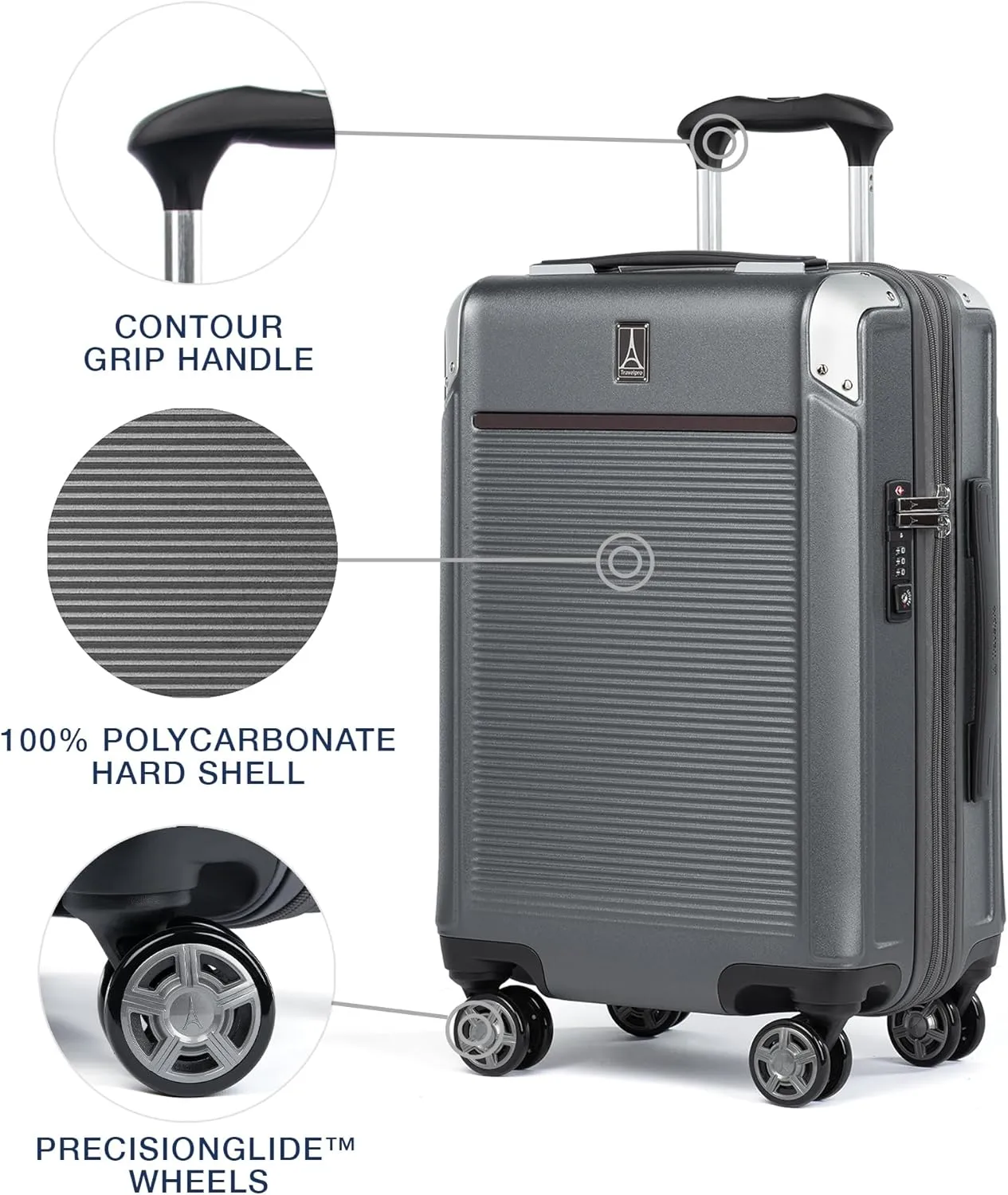 Travelpro Platinum Elite Hardside Expandable Carry on Luggage, 8 Wheel Spinner, TSA Lock, Hard Shell Polycarbonate Suitcase, Vintage Grey, Carry on 21-Inch