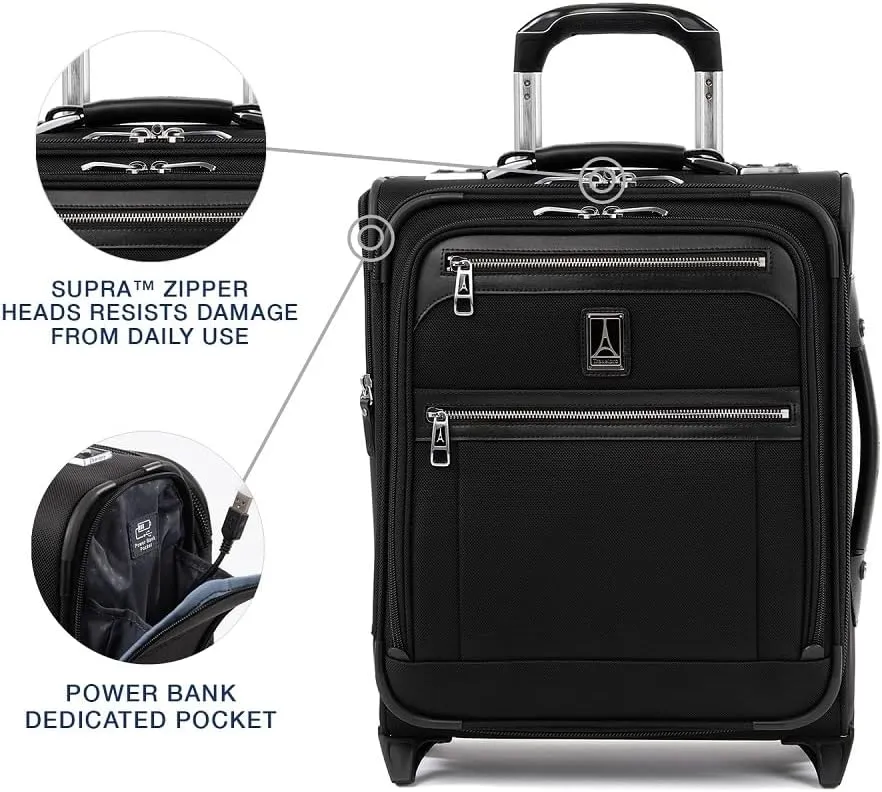 Travelpro Platinum Elite Softside Expandable Carry on Luggage, 2 Wheel Upright Regional Suitcase, USB Port, Men and Women, Shadow Black, Carry On 16-Inch