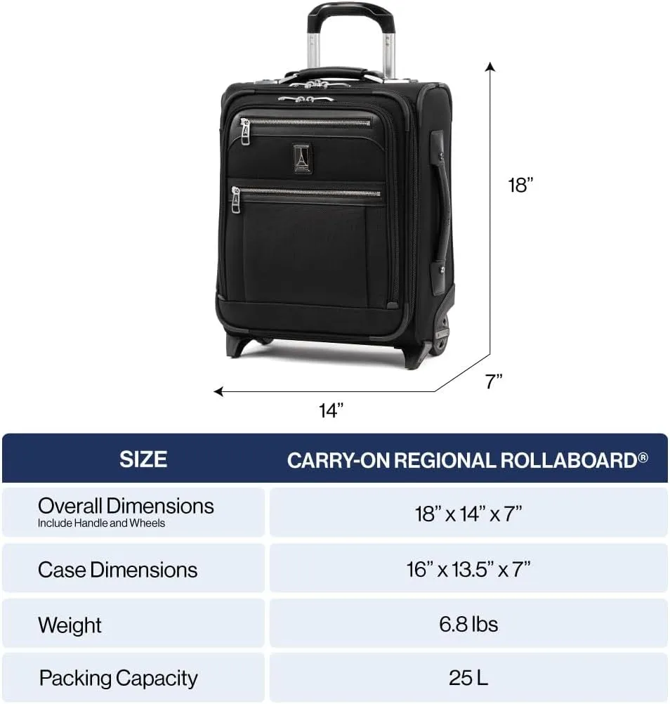 Travelpro Platinum Elite Softside Expandable Carry on Luggage, 2 Wheel Upright Regional Suitcase, USB Port, Men and Women, Shadow Black, Carry On 16-Inch