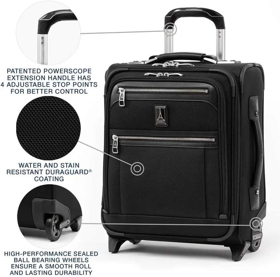 Travelpro Platinum Elite Softside Expandable Carry on Luggage, 2 Wheel Upright Regional Suitcase, USB Port, Men and Women, Shadow Black, Carry On 16-Inch