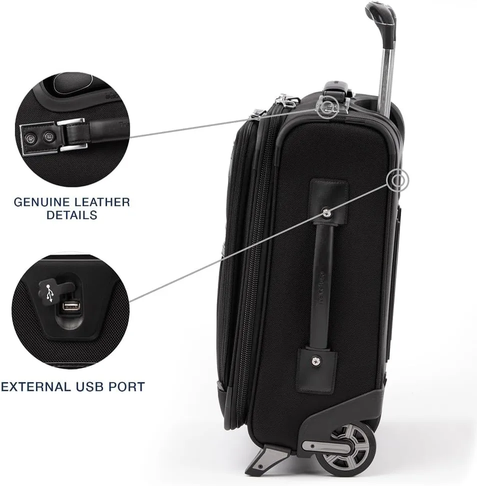 Travelpro Platinum Elite Softside Expandable Carry on Luggage, 2 Wheel Upright Regional Suitcase, USB Port, Men and Women, Shadow Black, Carry On 16-Inch