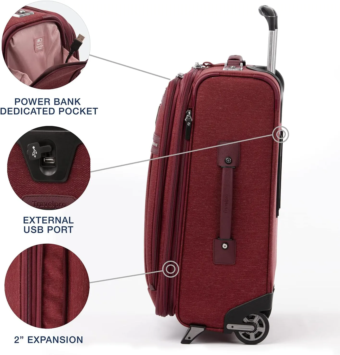Travelpro Platinum Elite Softside Expandable Carry on Luggage, 2 Wheel Upright Suitcase, USB Port, Men and Women, Bordeaux, Carry On 22-Inch