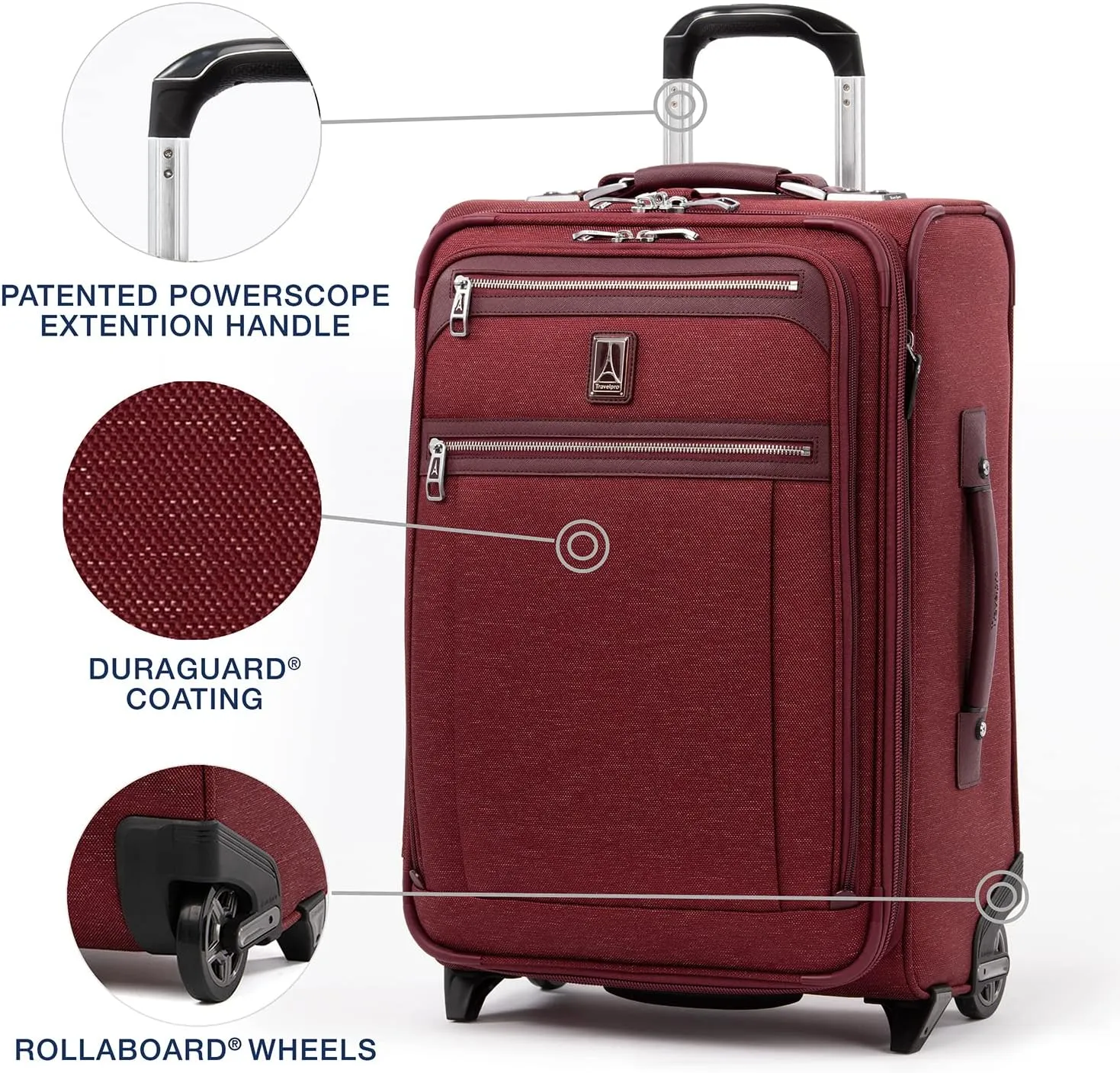 Travelpro Platinum Elite Softside Expandable Carry on Luggage, 2 Wheel Upright Suitcase, USB Port, Men and Women, Bordeaux, Carry On 22-Inch