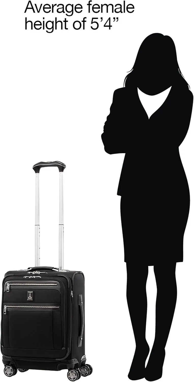 Travelpro Platinum Elite Softside Expandable Carry on Luggage, 8 Wheel Spinner Suitcase, USB Port, Men and Women, International, Shadow Black, Carry On 19-Inch