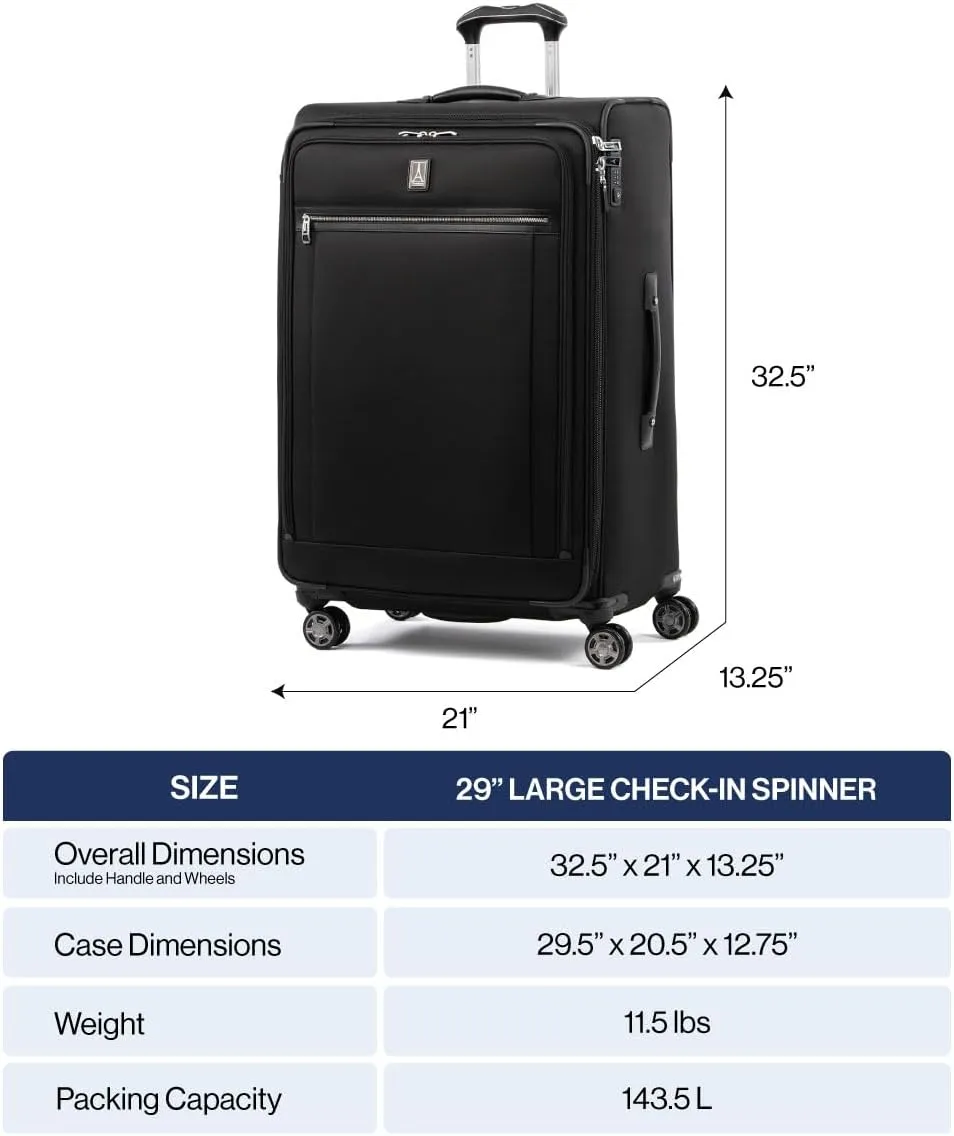 Travelpro Platinum Elite Softside Expandable Checked Luggage, 8 Wheel Spinner Large Suitcase, TSA Lock, Men and Women, True Navy Blue, Checked Large 29-Inch