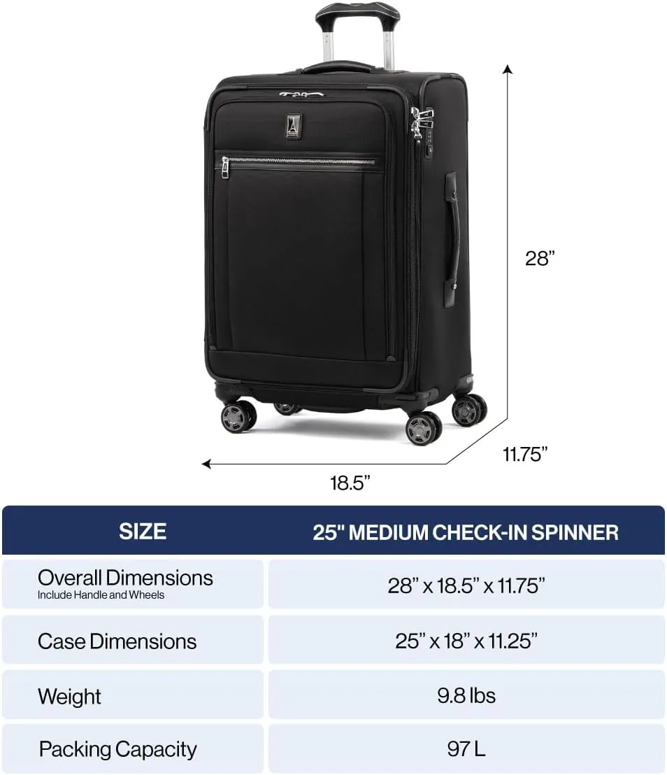 Travelpro Platinum Elite Softside Expandable Checked Luggage, 8 Wheel Spinner Suitcase, TSA Lock, Men and Women, Bordeaux Red, Checked Medium 25-Inch