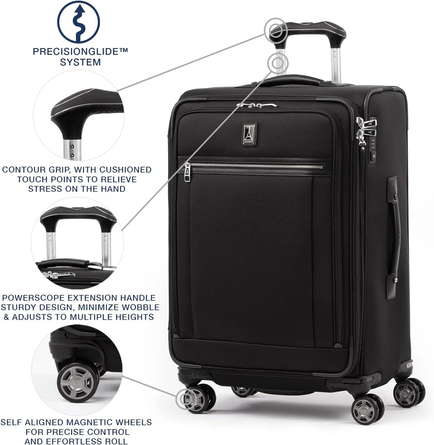 Travelpro Platinum Elite Softside Expandable Checked Luggage, 8 Wheel Spinner Suitcase, TSA Lock, Men and Women, Shadow Black, Checked Medium 25-Inch