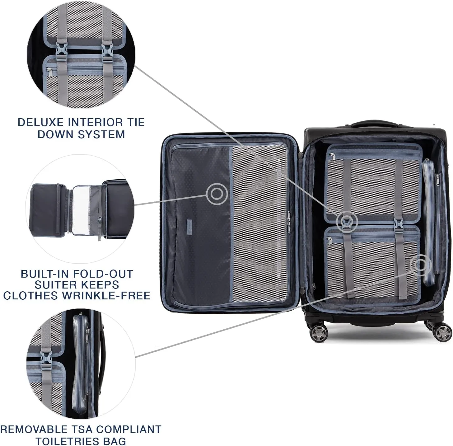 Travelpro Platinum Elite Softside Expandable Checked Luggage, 8 Wheel Spinner Suitcase, TSA Lock, Men and Women, Shadow Black, Checked Medium 25-Inch
