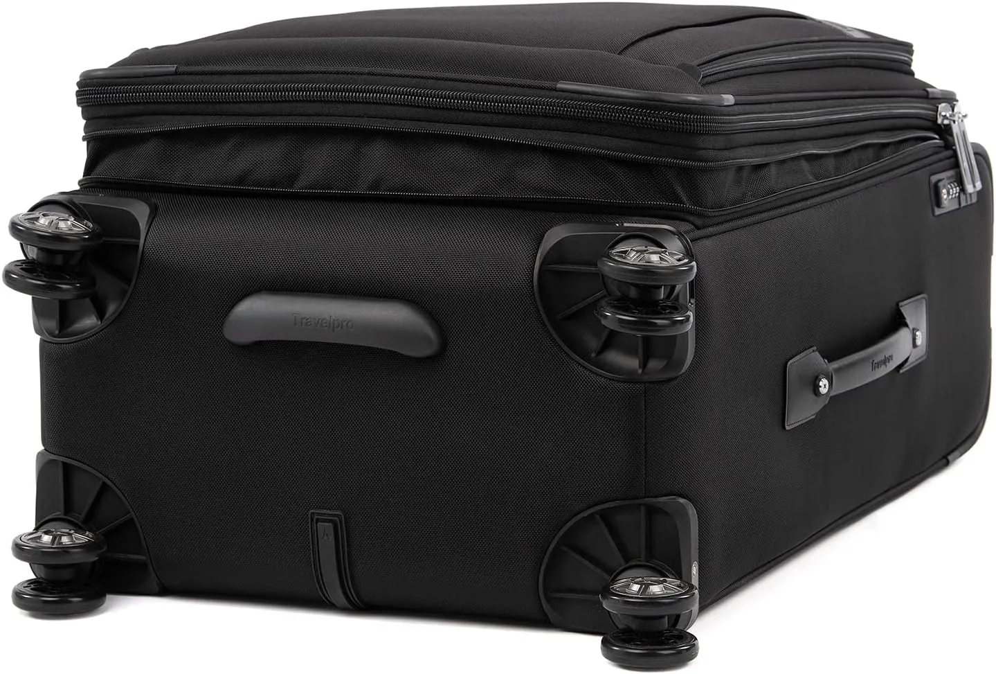Travelpro Platinum Elite Softside Expandable Checked Luggage, 8 Wheel Spinner Suitcase, TSA Lock, Men and Women, Shadow Black, Checked Medium 25-Inch
