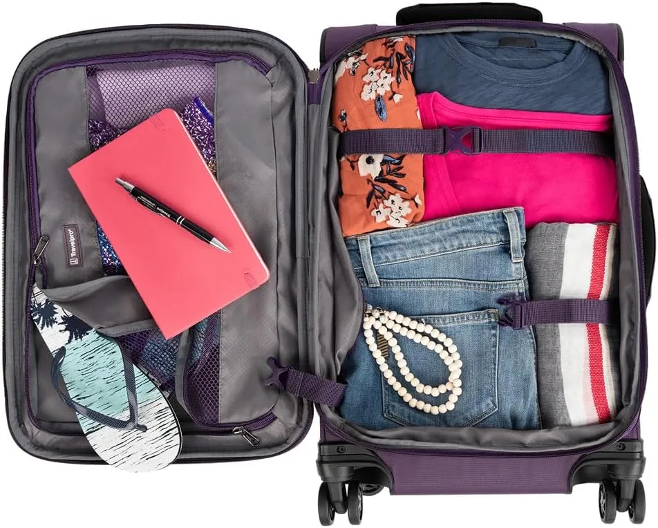 Travelpro Tourlite Softside 21" Expandable Luggage with 4 Spinner Wheels, Lightweight Suitcase, Carry-On, Deep Purple