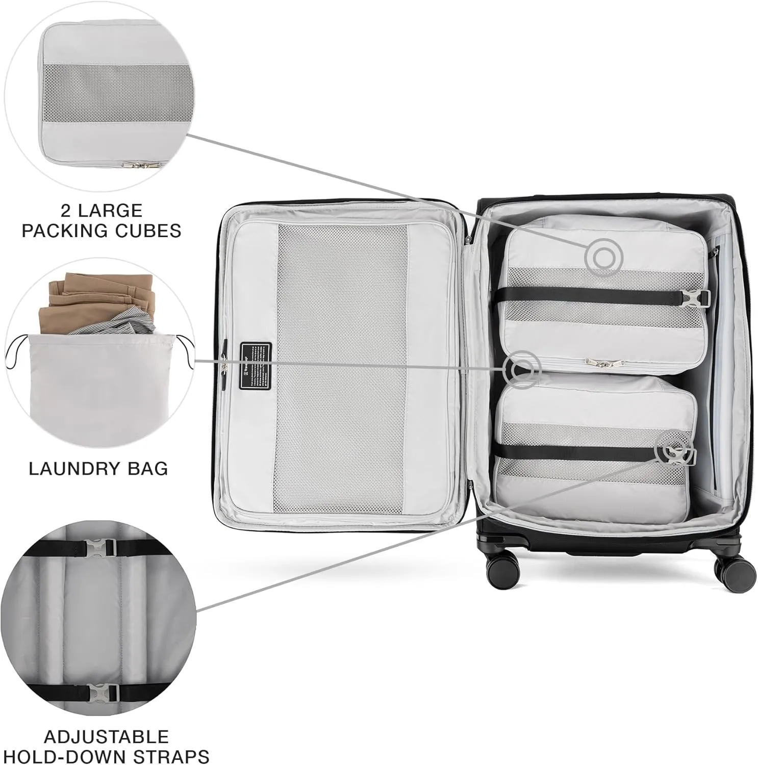 Travelpro VersaPack  Lightweight Softside Expandable Checked Luggage, 8 Spinner Suitcase, TSA Lock, Men and Women, Checked Medium 25-Inch, Black