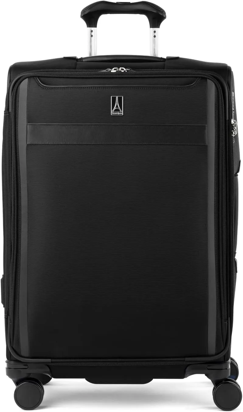 Travelpro VersaPack  Lightweight Softside Expandable Checked Luggage, 8 Spinner Suitcase, TSA Lock, Men and Women, Checked Medium 25-Inch, Black