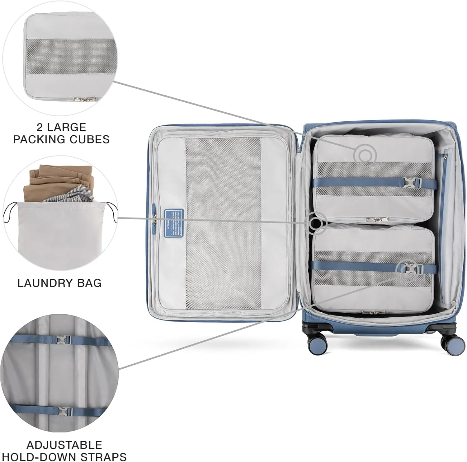 Travelpro VersaPack  Lightweight Softside Expandable Checked Luggage, 8 Spinner Suitcase, TSA Lock, Men and Women, Checked Medium 25-Inch, Elemental Blue