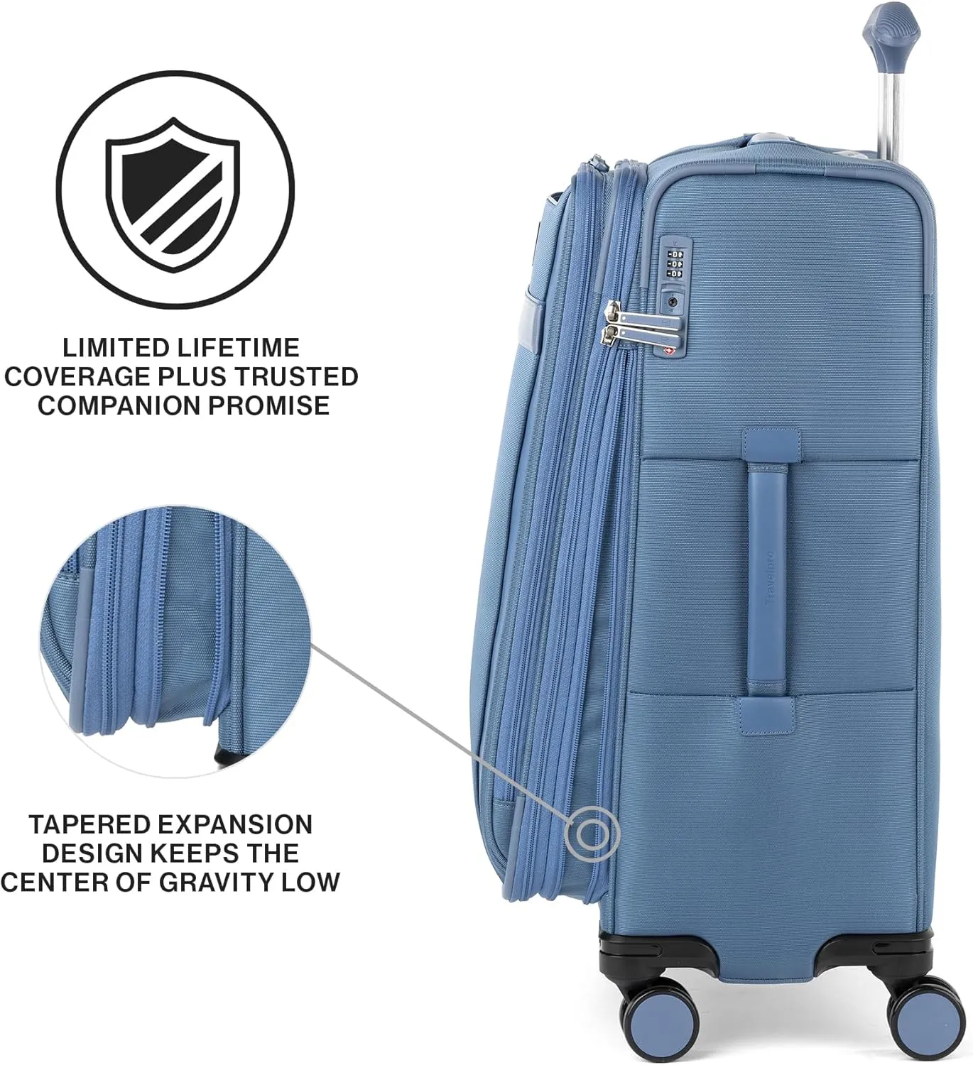 Travelpro VersaPack  Lightweight Softside Expandable Checked Luggage, 8 Spinner Suitcase, TSA Lock, Men and Women, Checked Medium 25-Inch, Elemental Blue