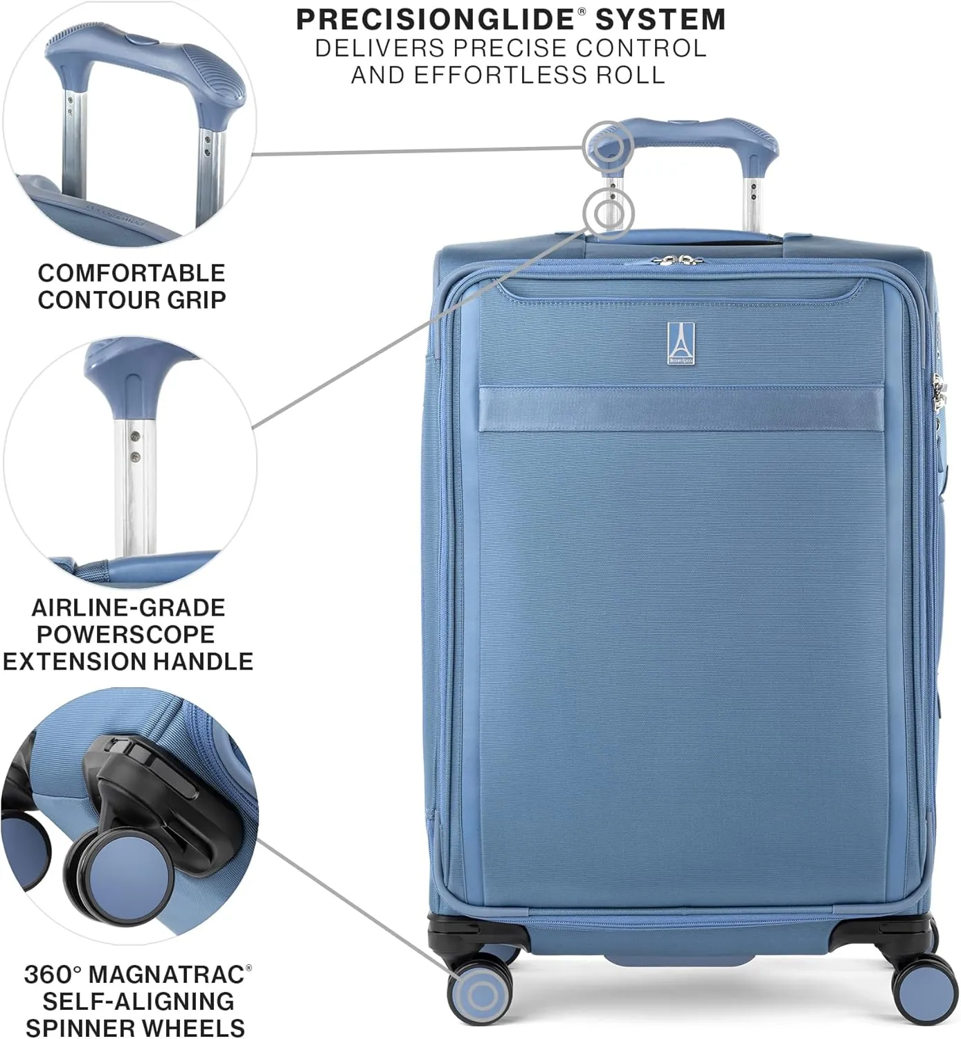 Travelpro VersaPack  Lightweight Softside Expandable Checked Luggage, 8 Spinner Suitcase, TSA Lock, Men and Women, Checked Medium 25-Inch, Elemental Blue