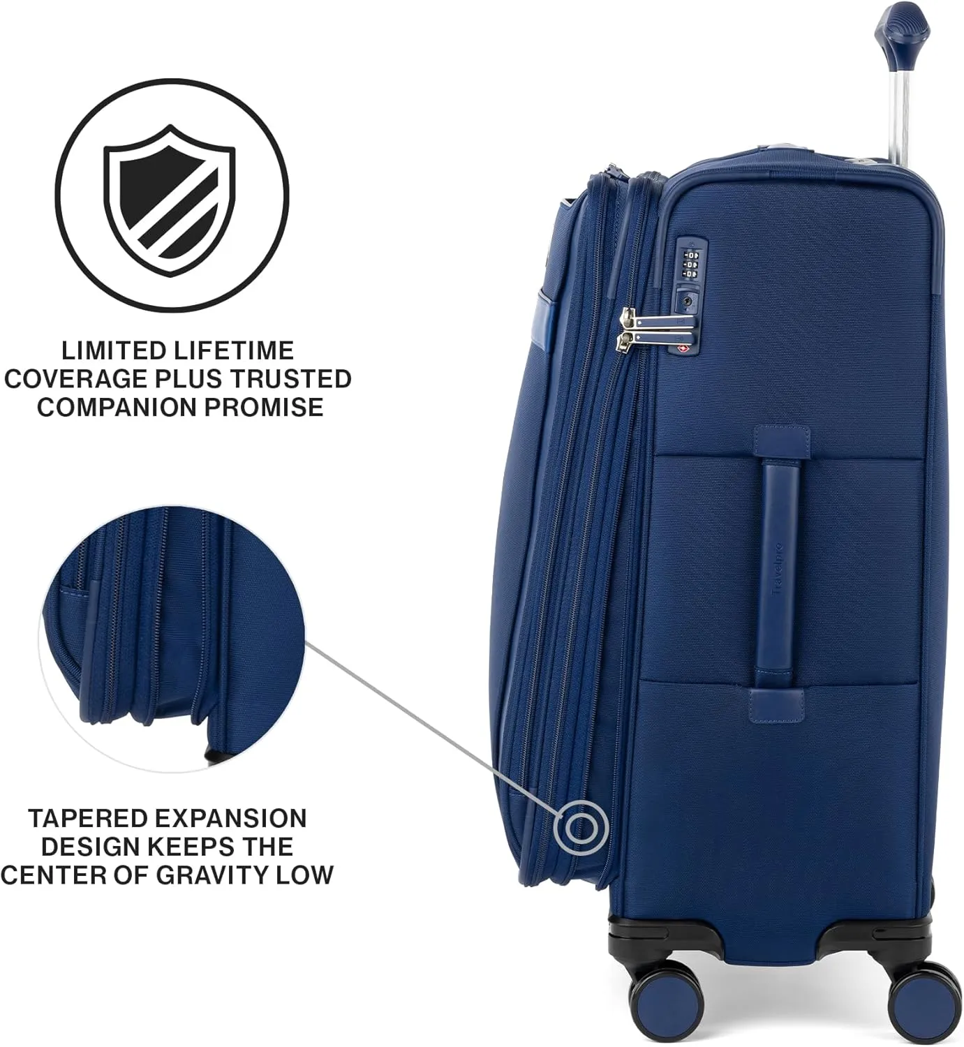 Travelpro VersaPack  Lightweight Softside Expandable Checked Luggage, 8 Spinner Suitcase, TSA Lock, Men and Women, Checked Medium 25-Inch, Estate Blue