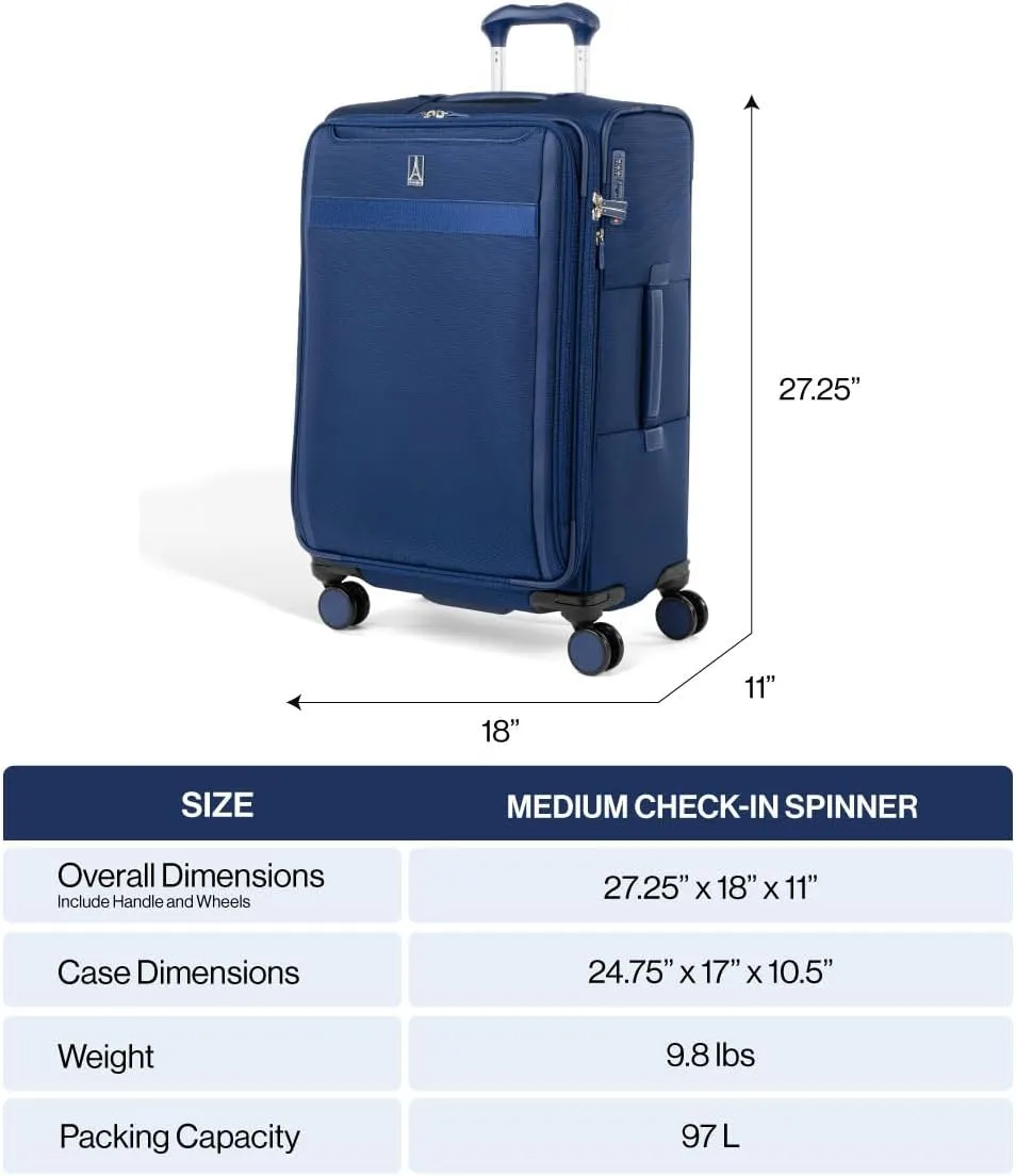 Travelpro VersaPack  Lightweight Softside Expandable Checked Luggage, 8 Spinner Suitcase, TSA Lock, Men and Women, Checked Medium 25-Inch, Estate Blue