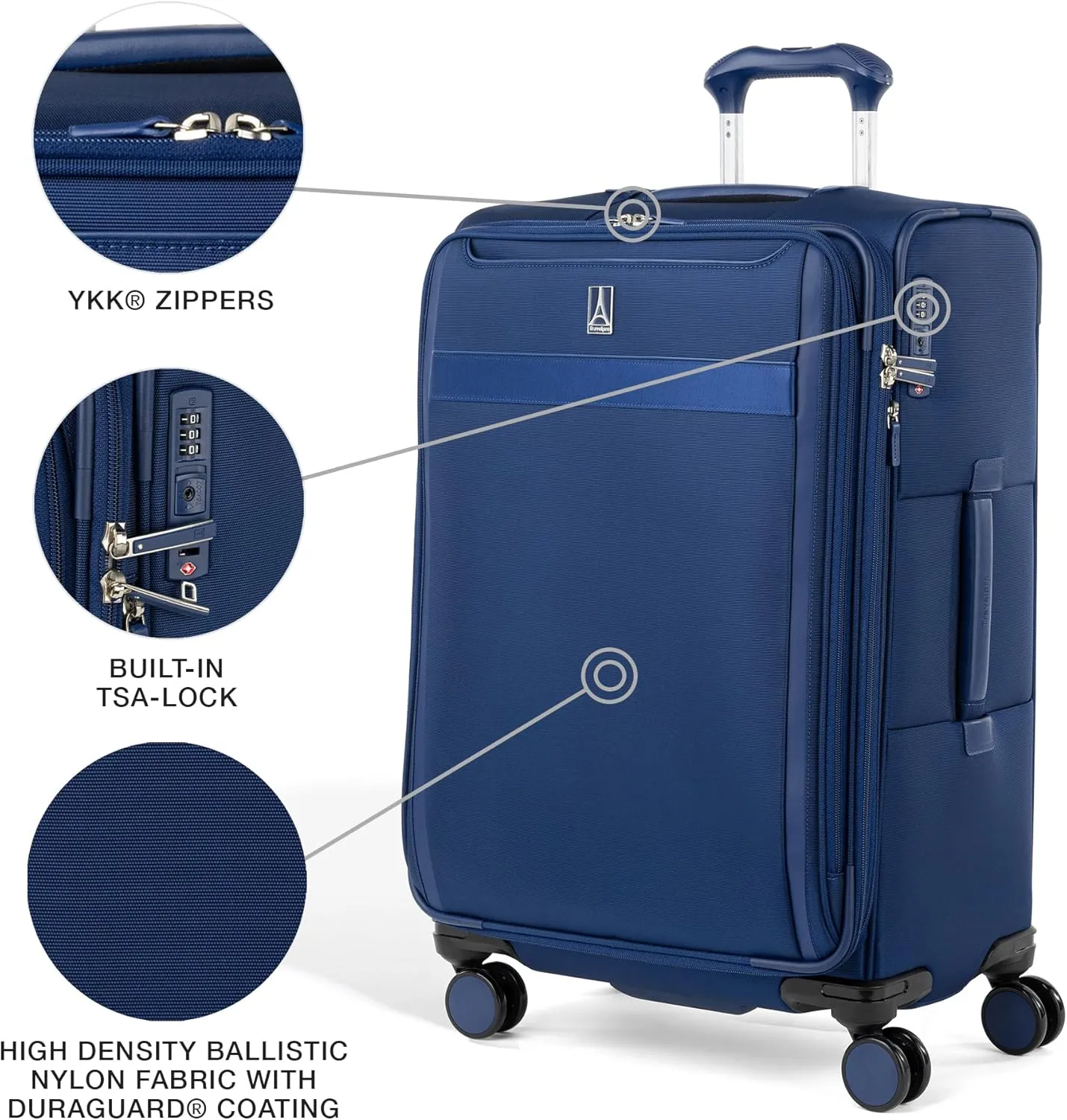 Travelpro VersaPack  Lightweight Softside Expandable Checked Luggage, 8 Spinner Suitcase, TSA Lock, Men and Women, Checked Medium 25-Inch, Estate Blue