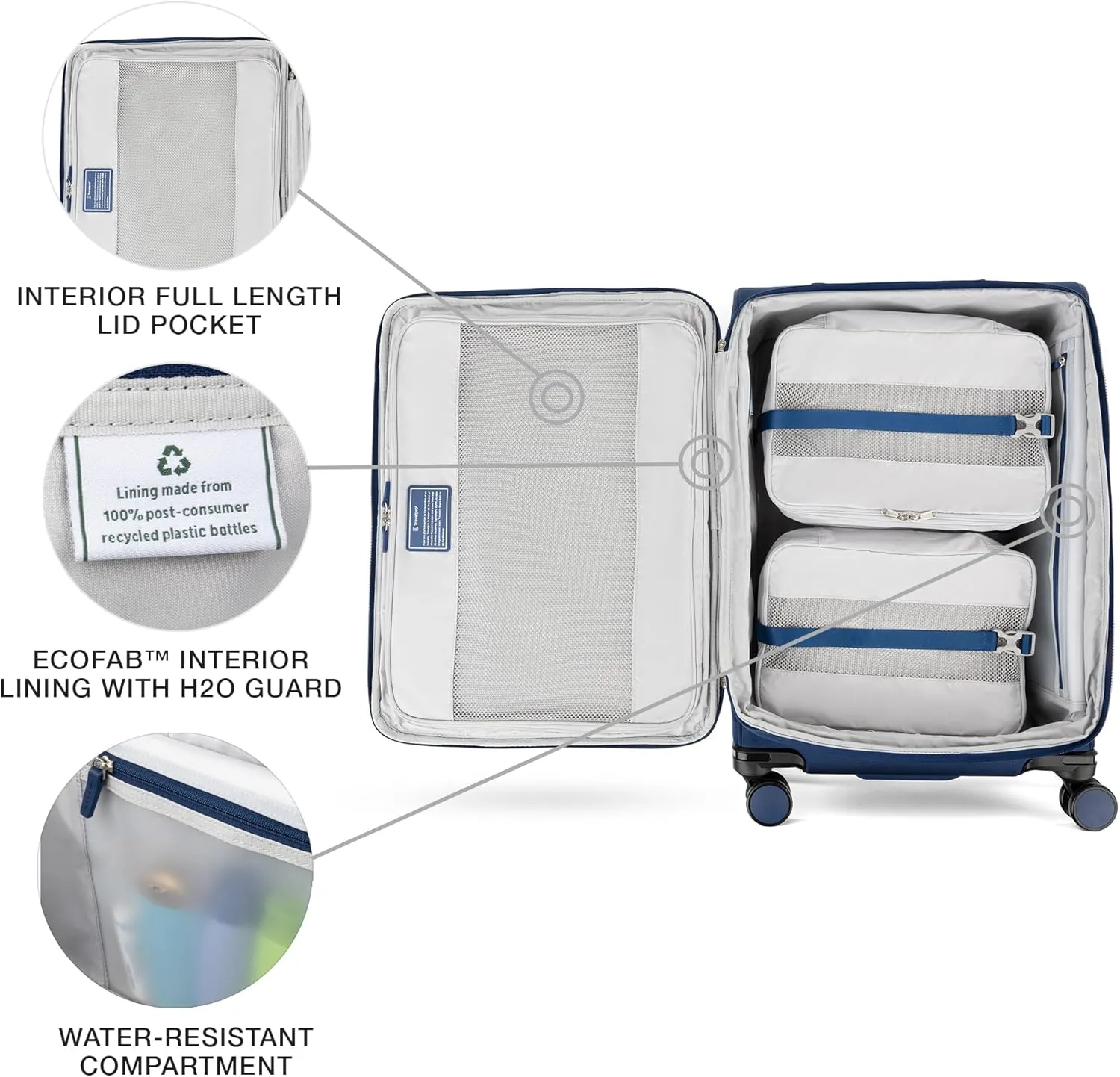 Travelpro VersaPack  Lightweight Softside Expandable Checked Luggage, 8 Spinner Suitcase, TSA Lock, Men and Women, Checked Medium 25-Inch, Estate Blue