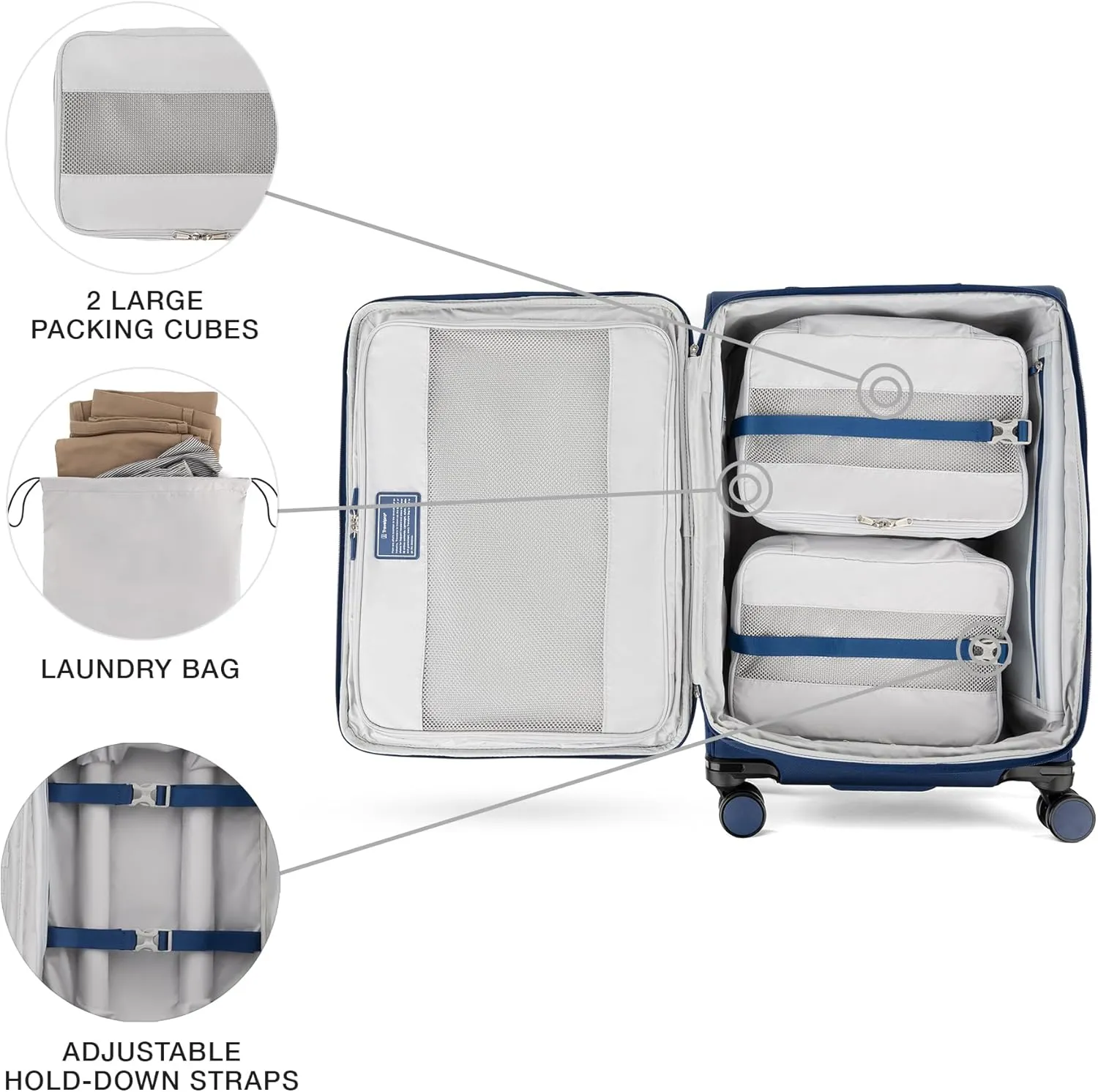 Travelpro VersaPack  Lightweight Softside Expandable Checked Luggage, 8 Spinner Suitcase, TSA Lock, Men and Women, Checked Medium 25-Inch, Estate Blue