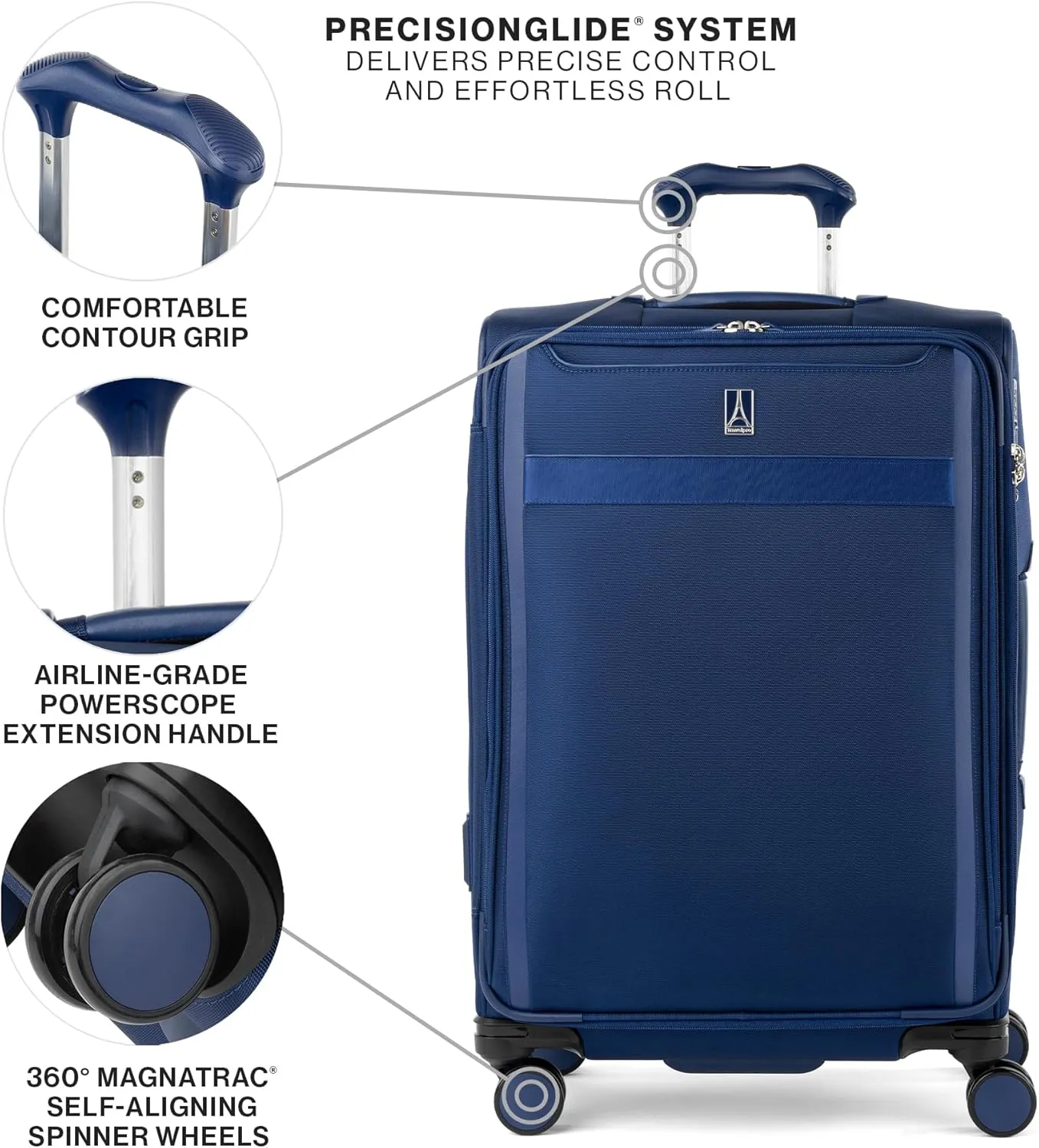Travelpro VersaPack  Lightweight Softside Expandable Checked Luggage, 8 Spinner Suitcase, TSA Lock, Men and Women, Checked Medium 25-Inch, Estate Blue