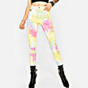 Tripp nyc Two-Tone Skinny Boho Tie-Dye Pants | Bold Festival Mid-Rise Jeans