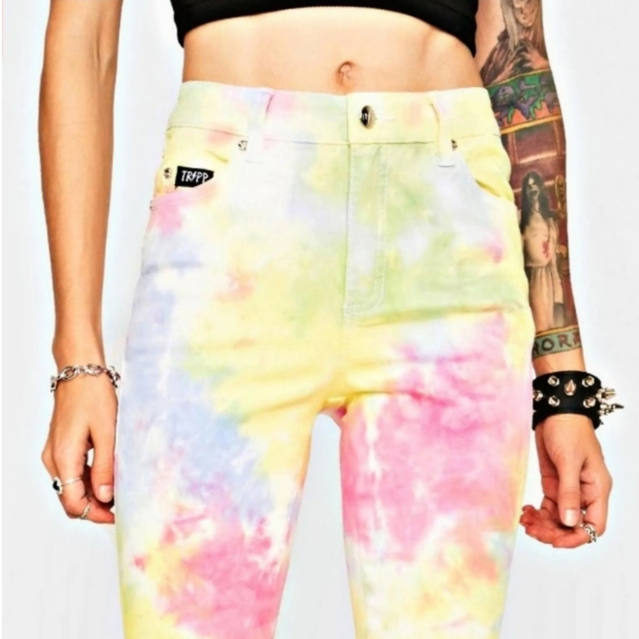 Tripp nyc Two-Tone Skinny Boho Tie-Dye Pants | Bold Festival Mid-Rise Jeans