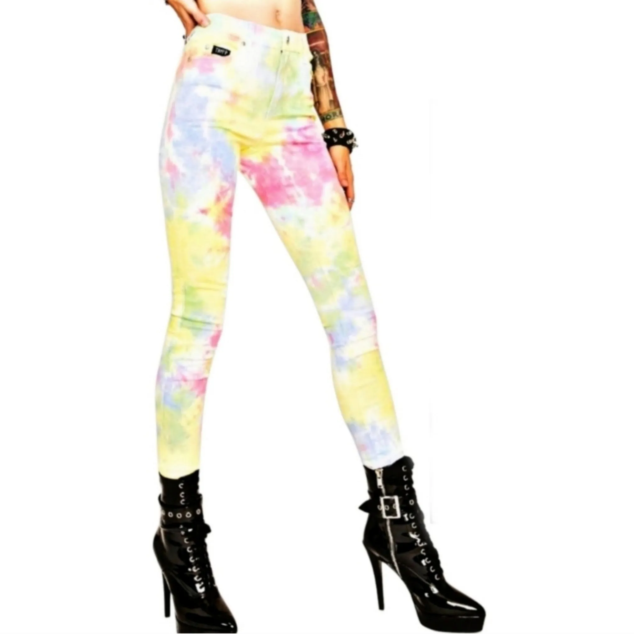 Tripp nyc Two-Tone Skinny Boho Tie-Dye Pants | Bold Festival Mid-Rise Jeans