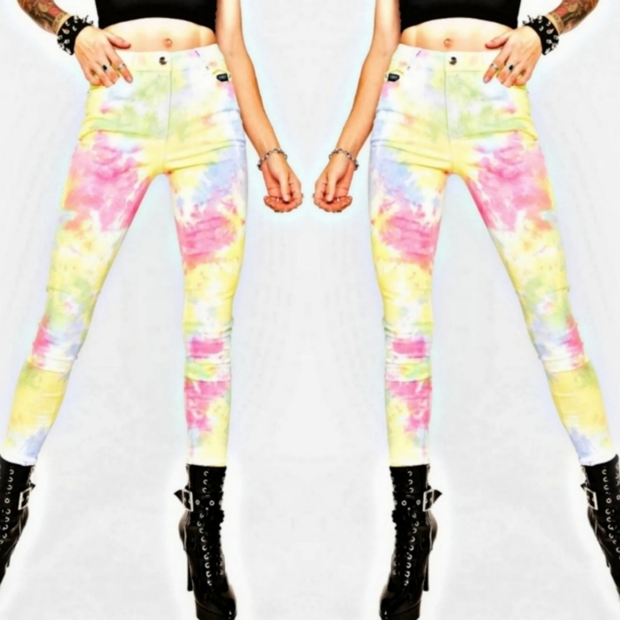 Tripp nyc Two-Tone Skinny Boho Tie-Dye Pants | Bold Festival Mid-Rise Jeans