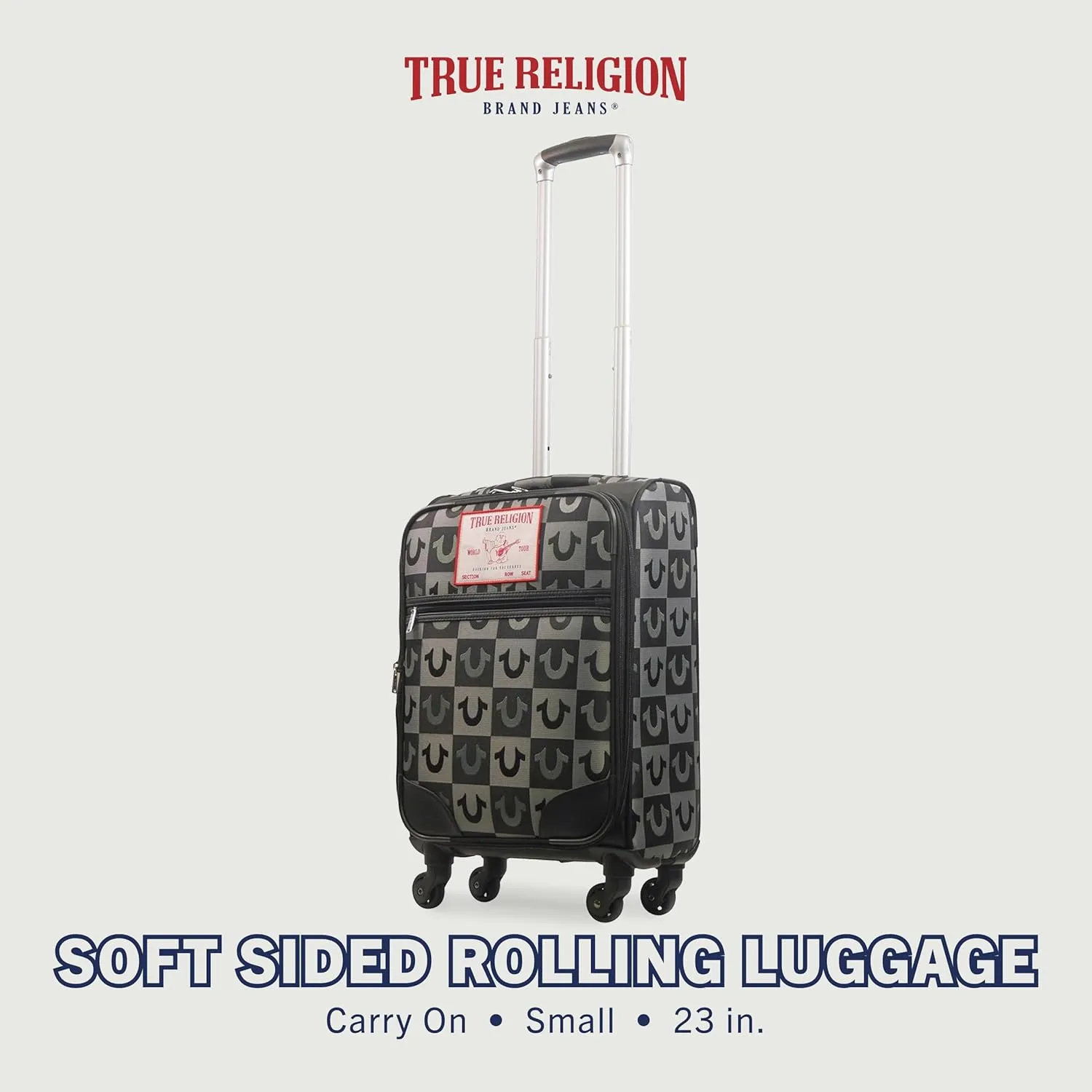 True Religion 23" Rolling Luggage, Soft Sided Suitecases with Spinner Wheels, Black, 23 Inch