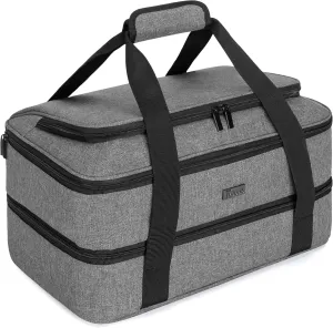 Trunab Casserole Carrier for Hot or Cold Food Insulated Casserole Dish Carrier Thermal Tote Bag for Picnic, Fits 9"×13" Baking Dish, Grey (Grey, Double Decker Tool Room)