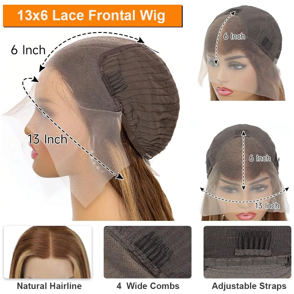 Tuneful 28 Inch 180 Density Honey Blonde Ombre 13X6 HD Lace Frontal Wig Human Hair Glueless Highlight 4/27 Colored Straight Lace Front Wigs Human Hair Pre Plucked for Women