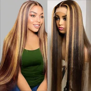 Tuneful 28 Inch 180 Density Honey Blonde Ombre 13X6 HD Lace Frontal Wig Human Hair Glueless Highlight 4/27 Colored Straight Lace Front Wigs Human Hair Pre Plucked for Women