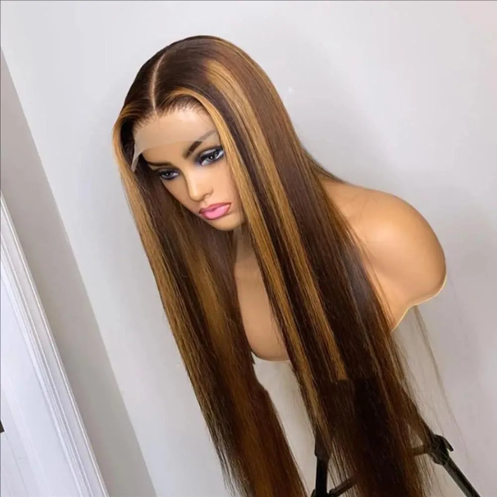 Tuneful 28 Inch 180 Density Honey Blonde Ombre 13X6 HD Lace Frontal Wig Human Hair Glueless Highlight 4/27 Colored Straight Lace Front Wigs Human Hair Pre Plucked for Women
