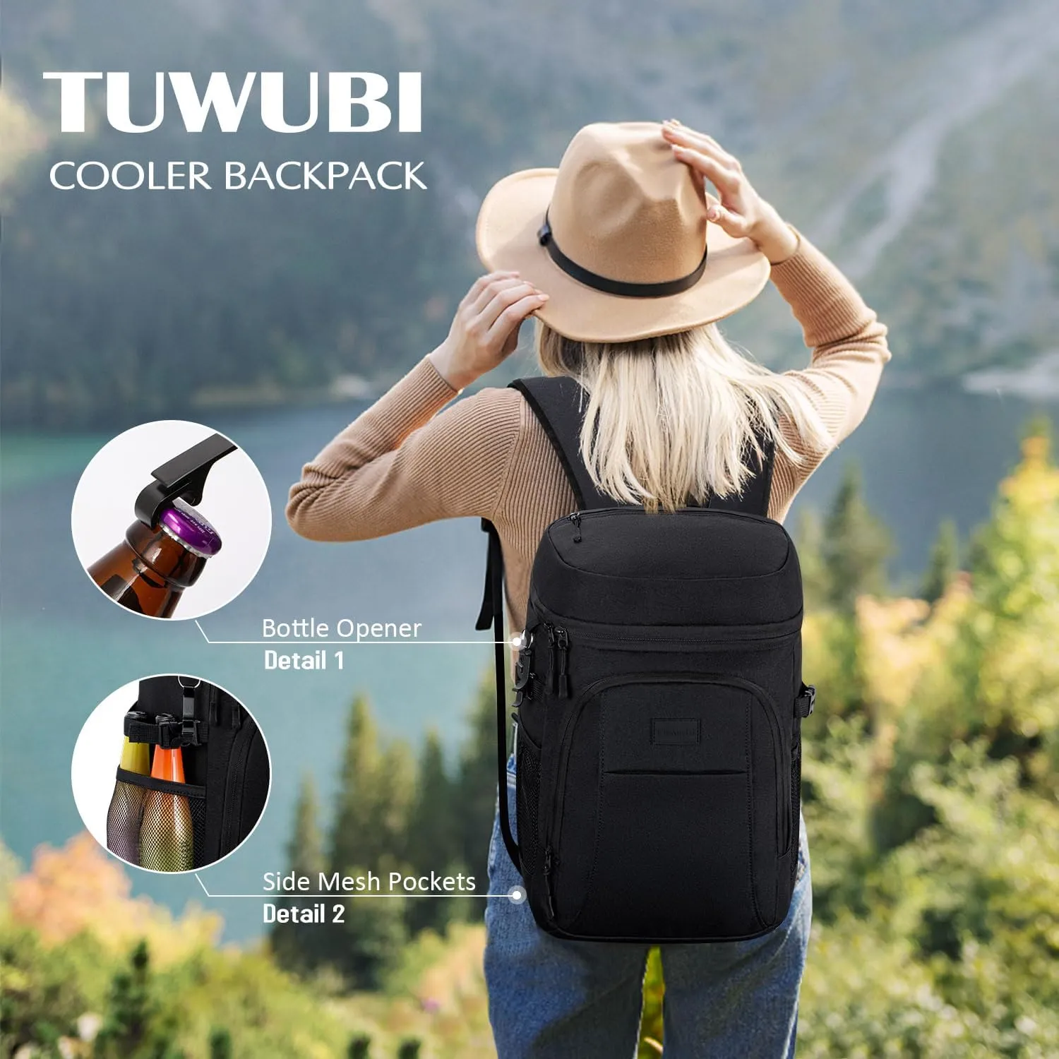 Tuwubi Cooler Backpack 35/42 Cans, Backpack Coolers Insulated Leak Proof for Men Women, Waterproof Soft Sided Lunch Camping Beach Travel Ice Chest Backpack Cooler Bag