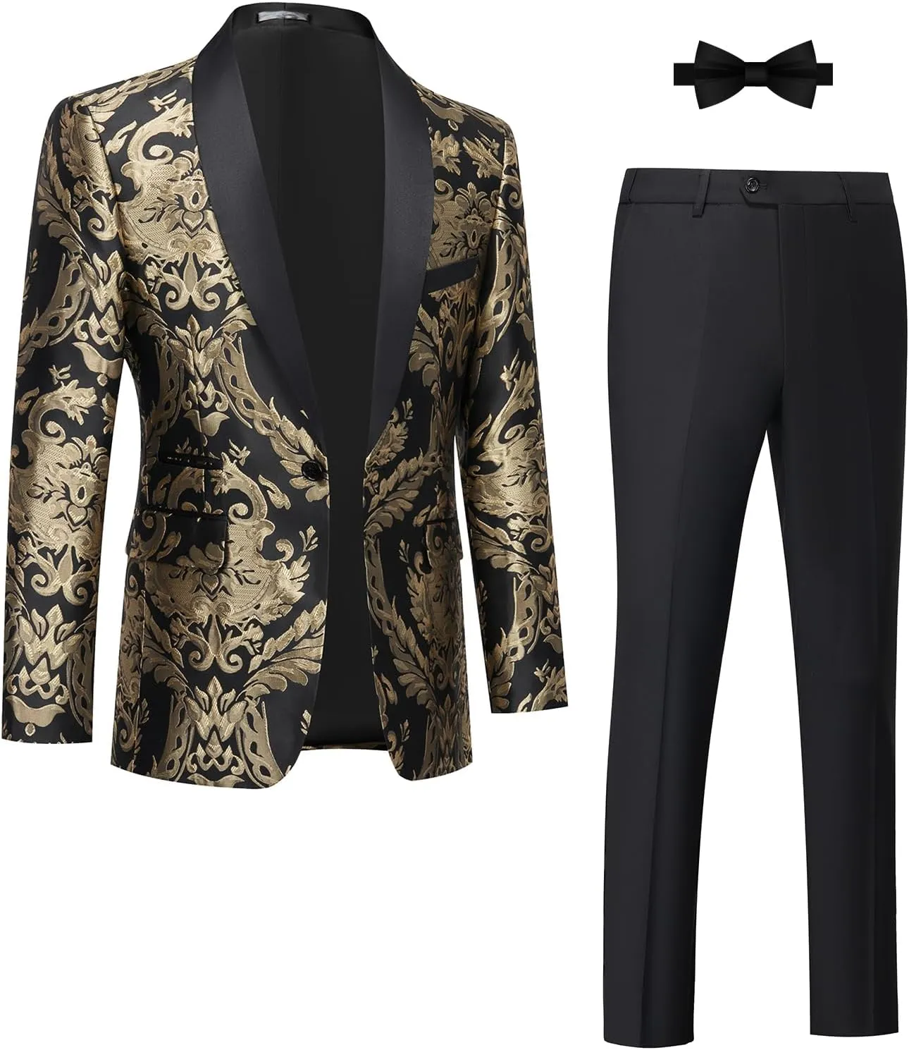 Tuxedo Suits for Men 2 Piece Regular Fit Suit Floral Blazer Jacket Waistcoat Pants Men Suit Set for Wedding Prom