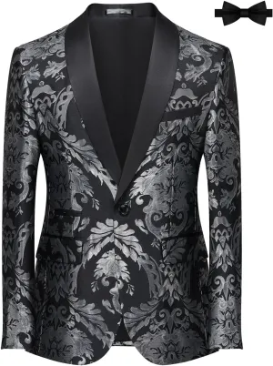 Tuxedo Suits for Men 2 Piece Regular Fit Suit Floral Blazer Jacket Waistcoat Pants Men Suit Set for Wedding Prom