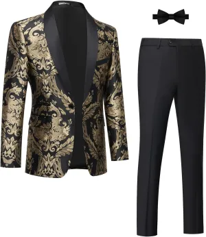 Tuxedo Suits for Men 2 Piece Regular Fit Suit Floral Blazer Jacket Waistcoat Pants Men Suit Set for Wedding Prom