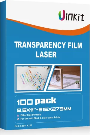 Uinkit 100 Sheets Laser Transparency Film 8.5x11 Color Transparent Paper OHP Clear Overhead Projector Film 8.5x11" for Laser Jet Printer Copier Copy Copies Photo Transparent Film A4 Letter Size